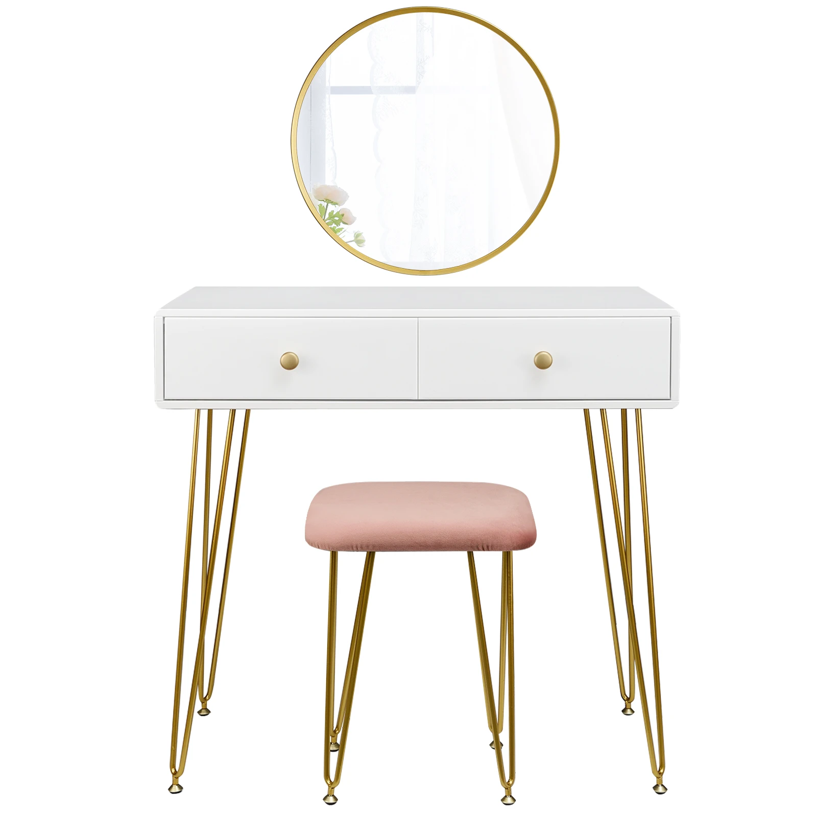 kaptafel Vanity met spiegel, krukje en lades
