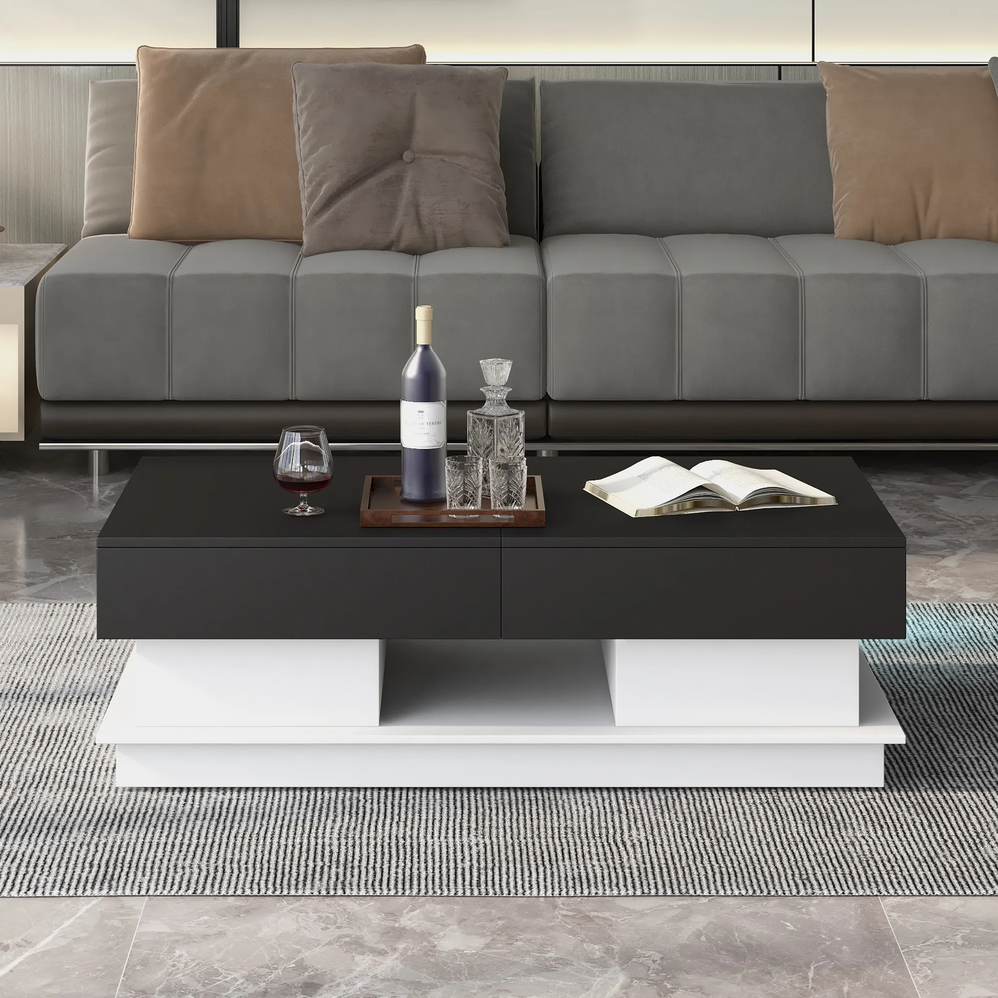 DesignMax Hoogglans Koffietafel - Verborgen Opbergruimte - Uitschuifbaar Tafelblad